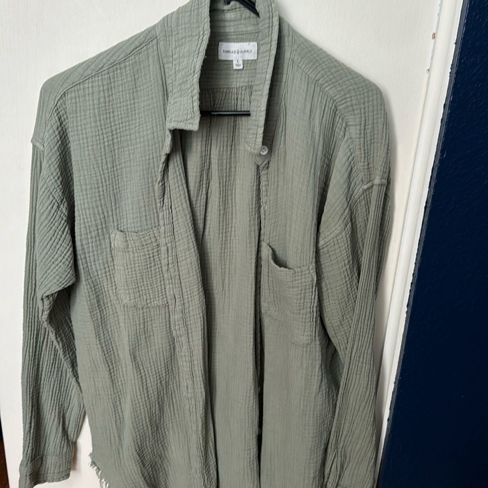 Women’s green button up shirt